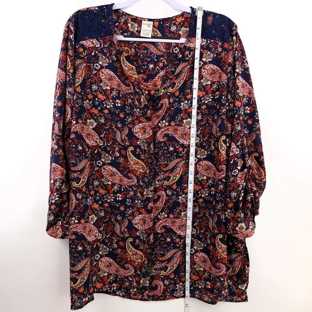 Terra & Sky Plus Floral Paisley Boho Blouse 1X - Picture 7 of 10